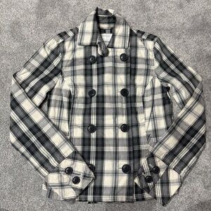 Aeropostale Black, Gray, & off White Plaid Double-Breasted Spring Jacket xsmall